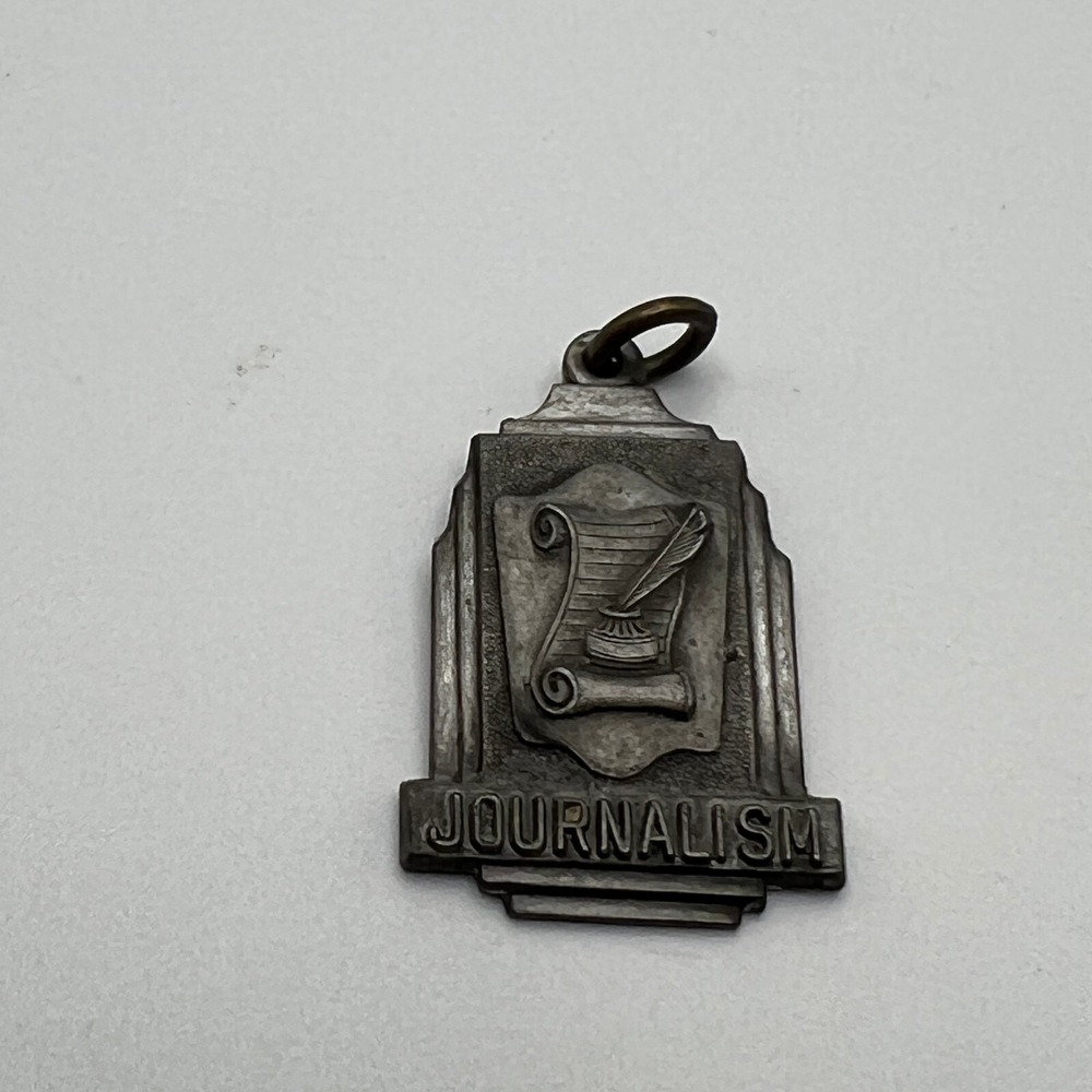 Vintage School Journalism Charm Pendant 1955 Pewter Tone